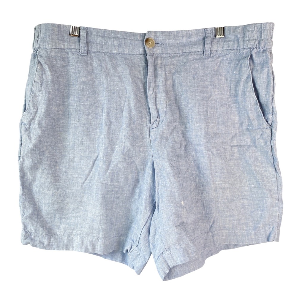 Panama Jack Mens 100% Linen Shorts L Light Blue Elastic Waist Coastal Preppy
